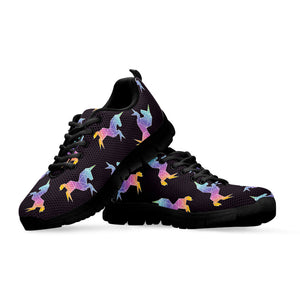 Rainbow Origami Unicorn Pattern Print Black Running Shoes