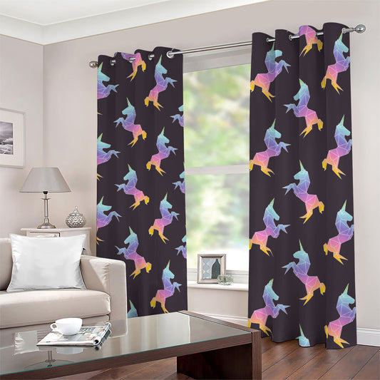 Rainbow Origami Unicorn Pattern Print Blackout Grommet Curtains