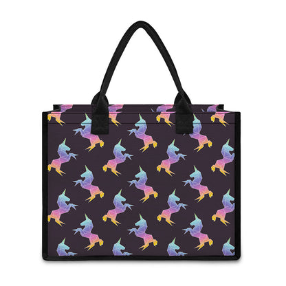 Rainbow Origami Unicorn Pattern Print Canvas Tote Bag