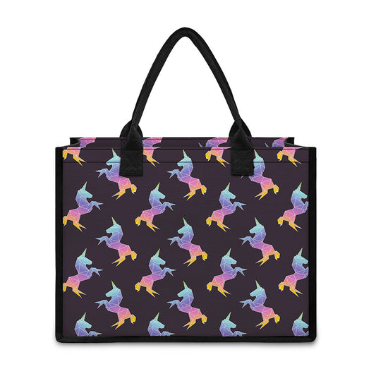 Rainbow Origami Unicorn Pattern Print Canvas Tote Bag