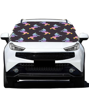 Rainbow Origami Unicorn Pattern Print Car Windshield Snow Cover