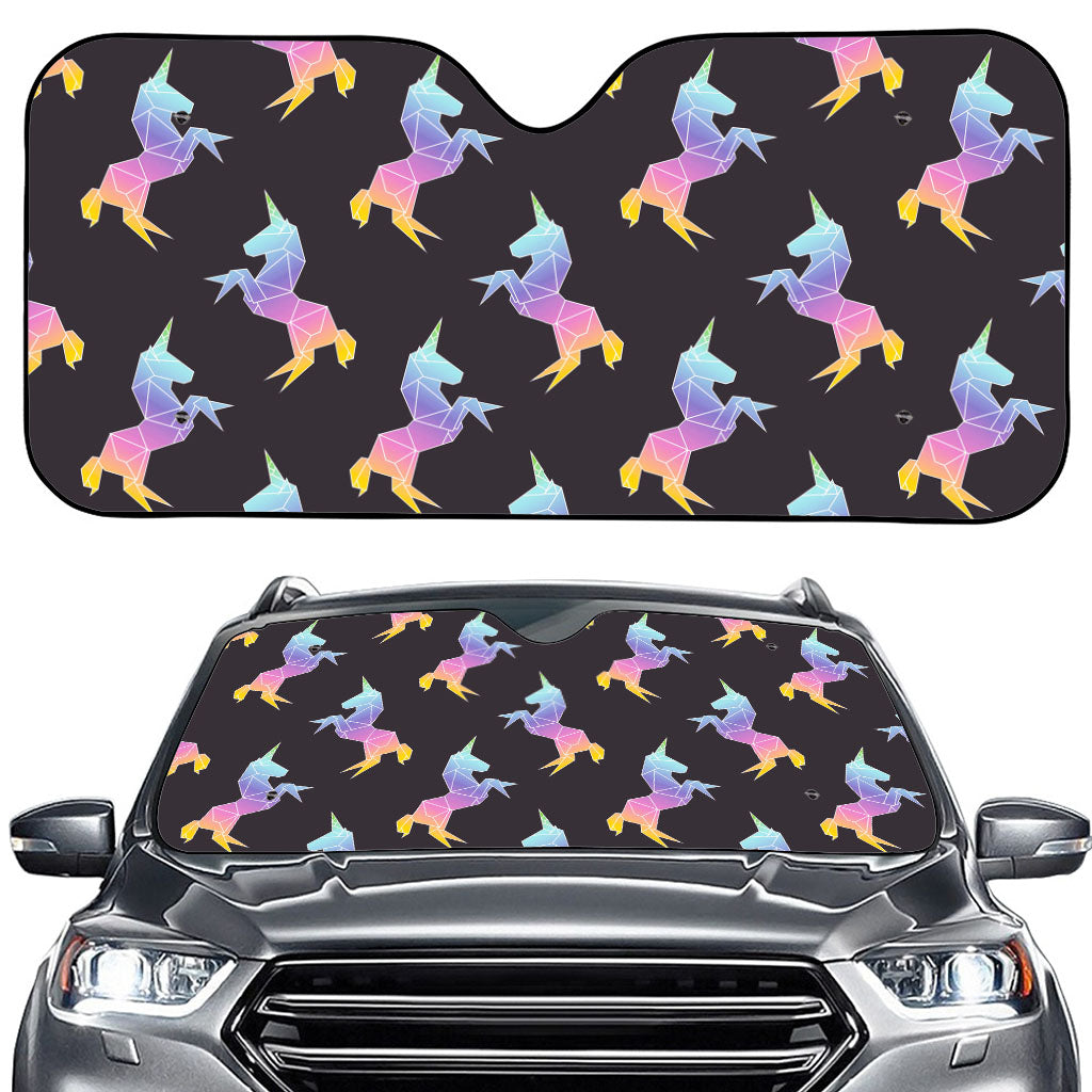 Rainbow Origami Unicorn Pattern Print Car Windshield Sun Shade