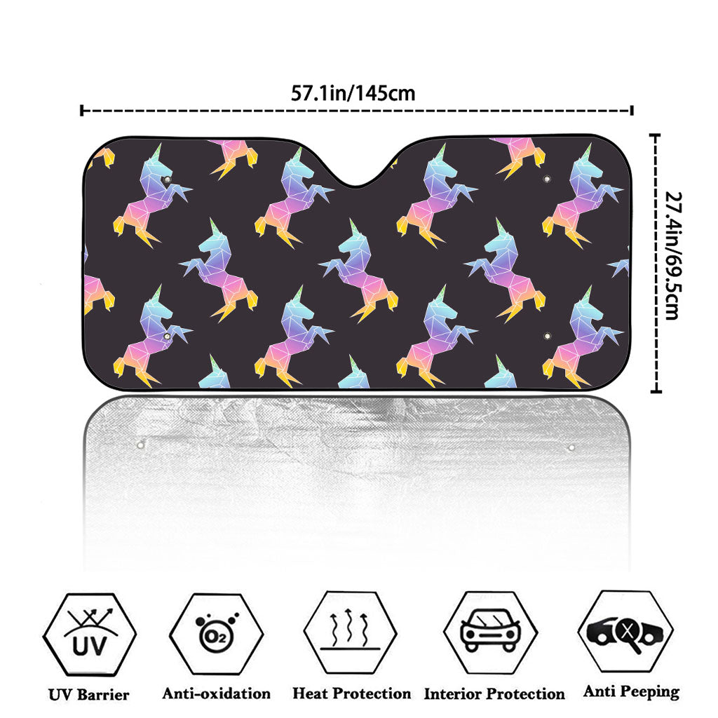 Rainbow Origami Unicorn Pattern Print Car Windshield Sun Shade