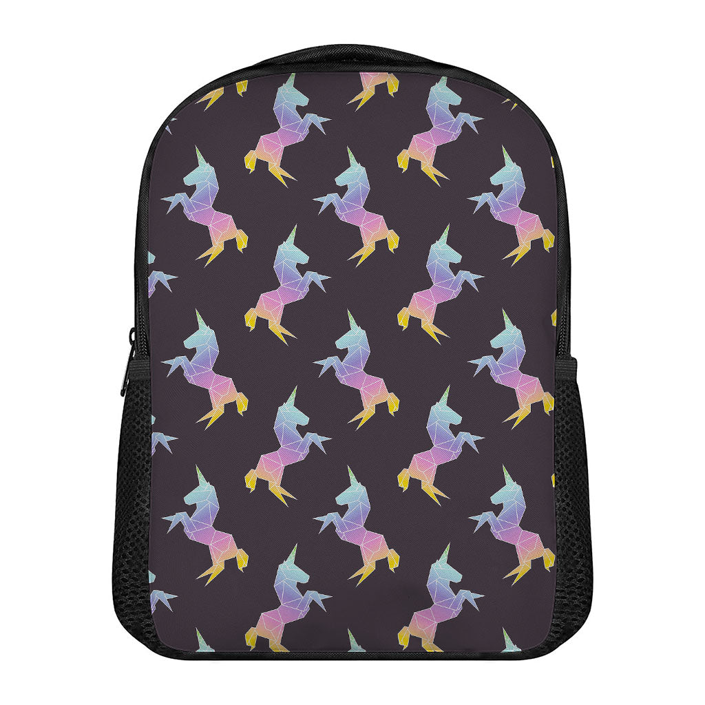Rainbow Origami Unicorn Pattern Print Casual Backpack