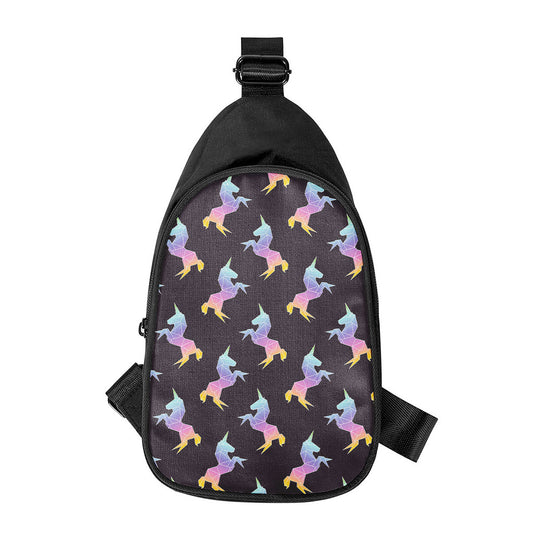 Rainbow Origami Unicorn Pattern Print Chest Bag