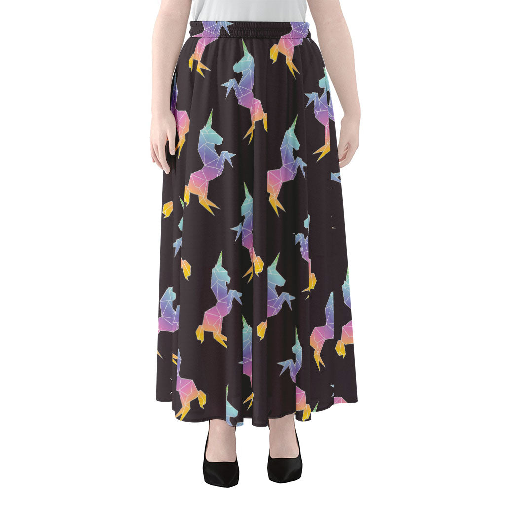 Rainbow Origami Unicorn Pattern Print Chiffon Maxi Skirt