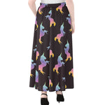 Rainbow Origami Unicorn Pattern Print Chiffon Maxi Skirt