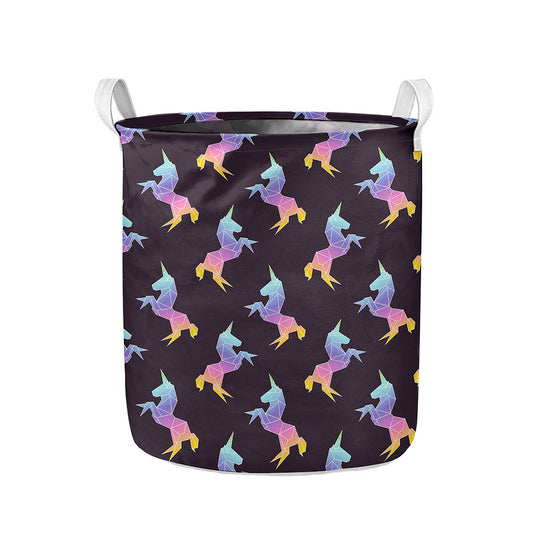 Rainbow Origami Unicorn Pattern Print Collapsible Laundry Basket