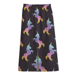 Rainbow Origami Unicorn Pattern Print Cotton Front Slit Maxi Skirt
