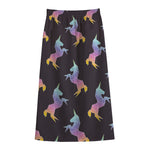 Rainbow Origami Unicorn Pattern Print Cotton Front Slit Maxi Skirt