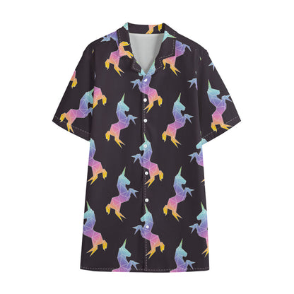 Rainbow Origami Unicorn Pattern Print Cotton Hawaiian Shirt