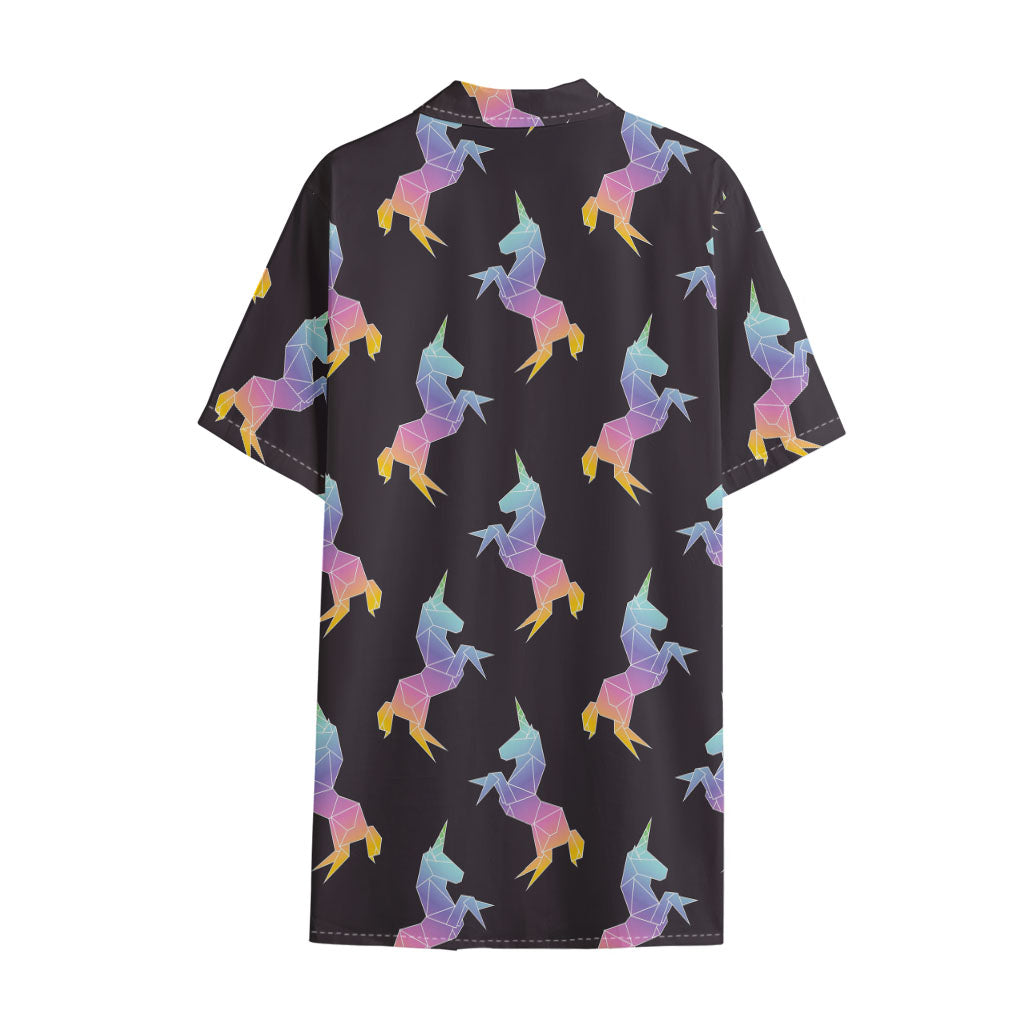 Rainbow Origami Unicorn Pattern Print Cotton Hawaiian Shirt