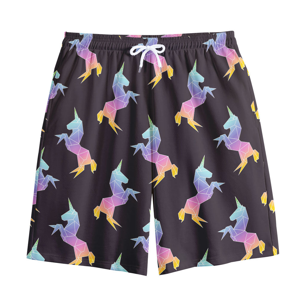 Rainbow Origami Unicorn Pattern Print Cotton Shorts