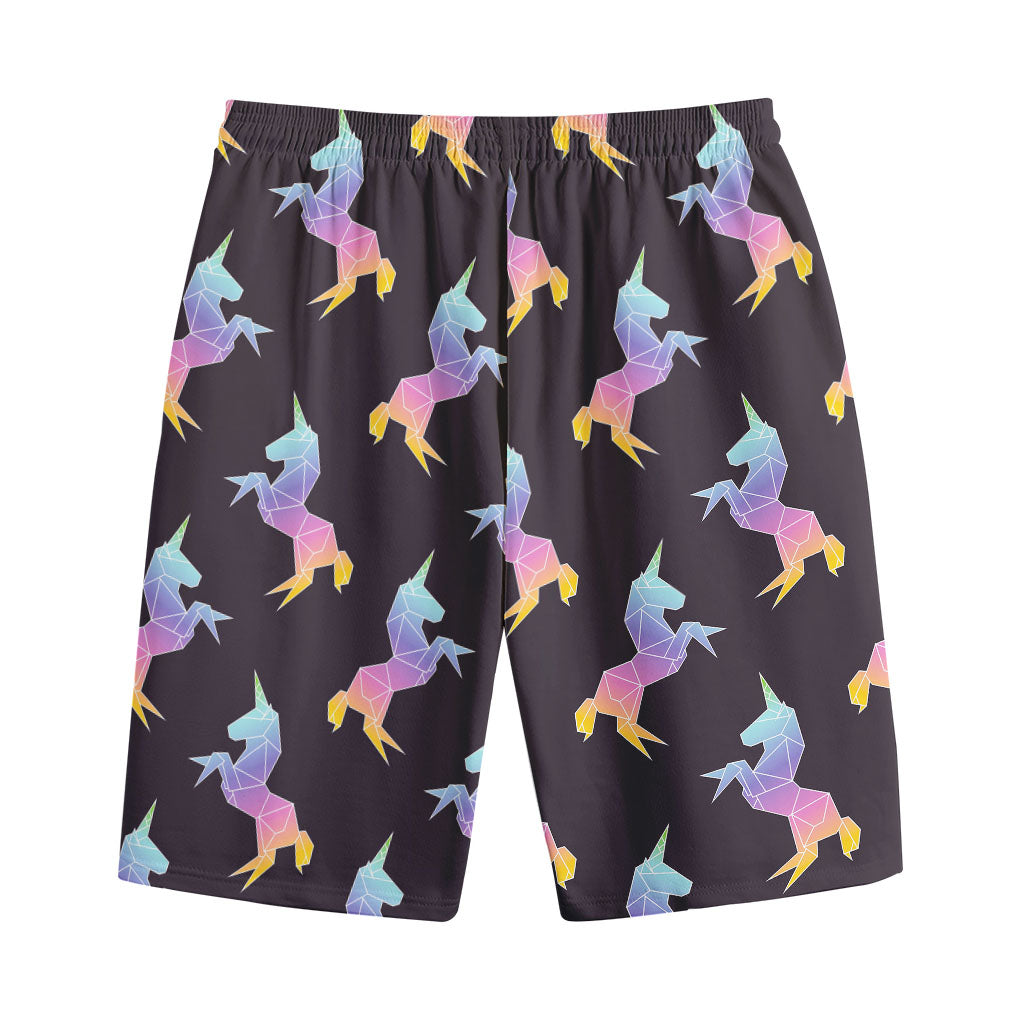 Rainbow Origami Unicorn Pattern Print Cotton Shorts