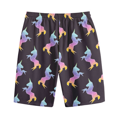 Rainbow Origami Unicorn Pattern Print Cotton Shorts