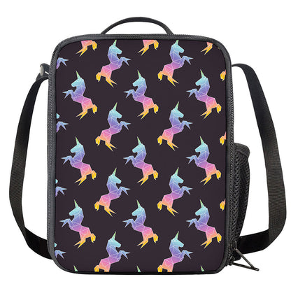 Rainbow Origami Unicorn Pattern Print Crossbody Lunch Bag