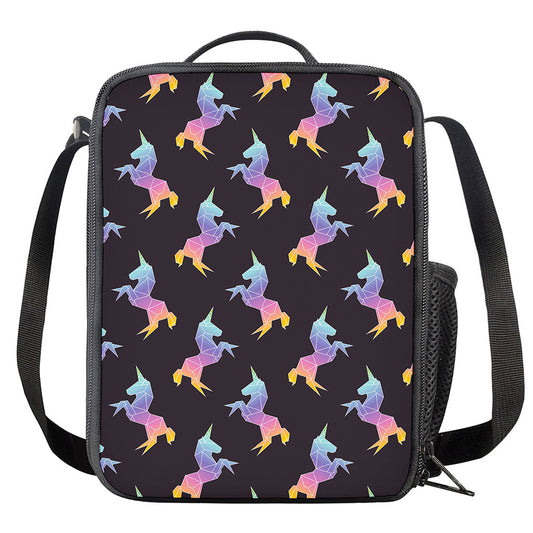 Rainbow Origami Unicorn Pattern Print Crossbody Lunch Bag