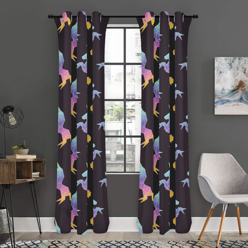 Rainbow Origami Unicorn Pattern Print Curtain