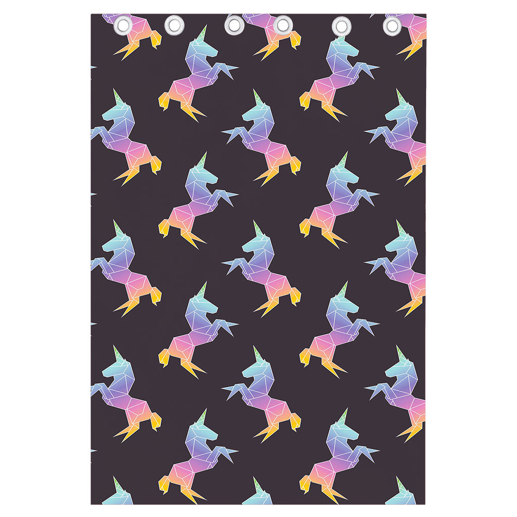 Rainbow Origami Unicorn Pattern Print Curtain