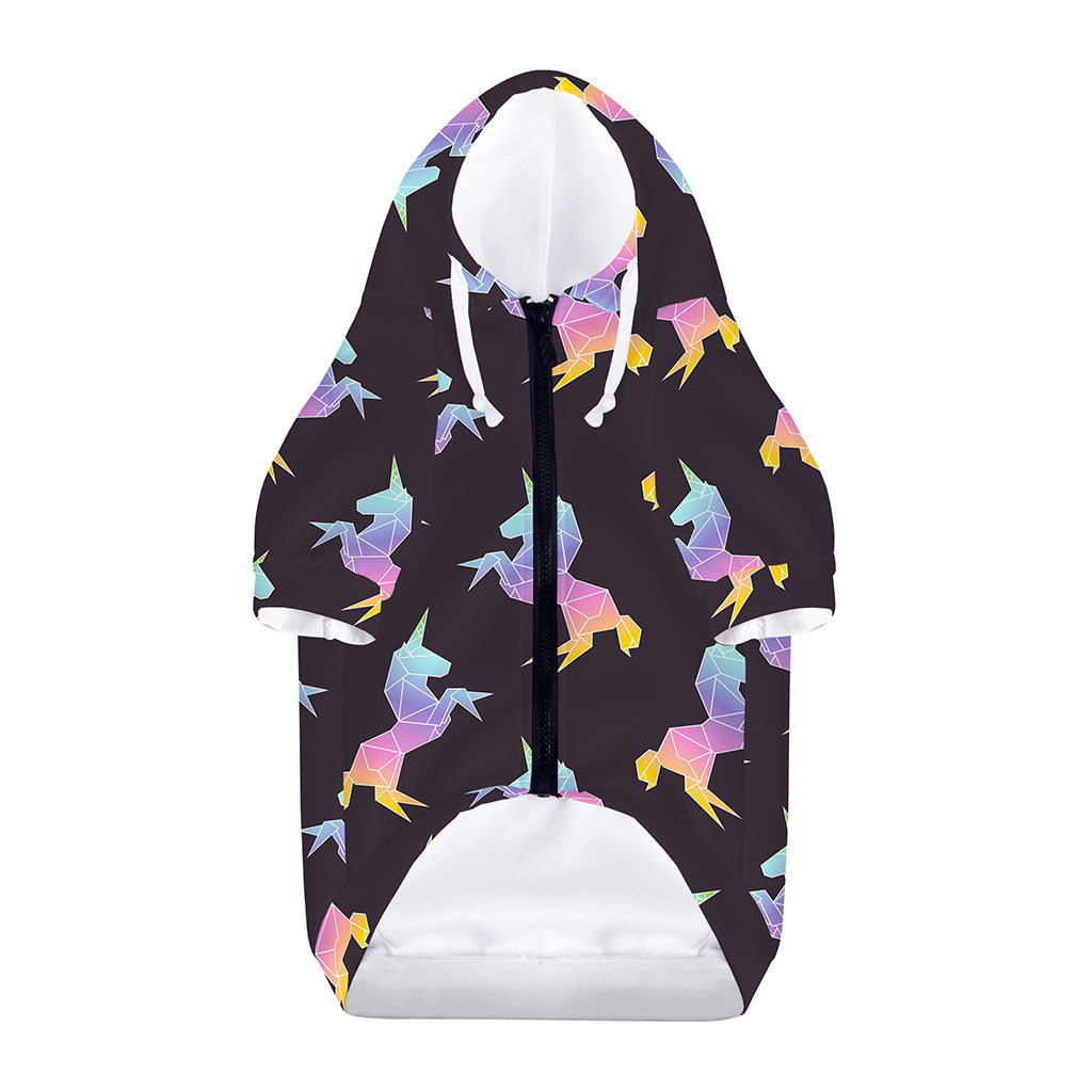 Rainbow Origami Unicorn Pattern Print Dog Zip Up Hoodie