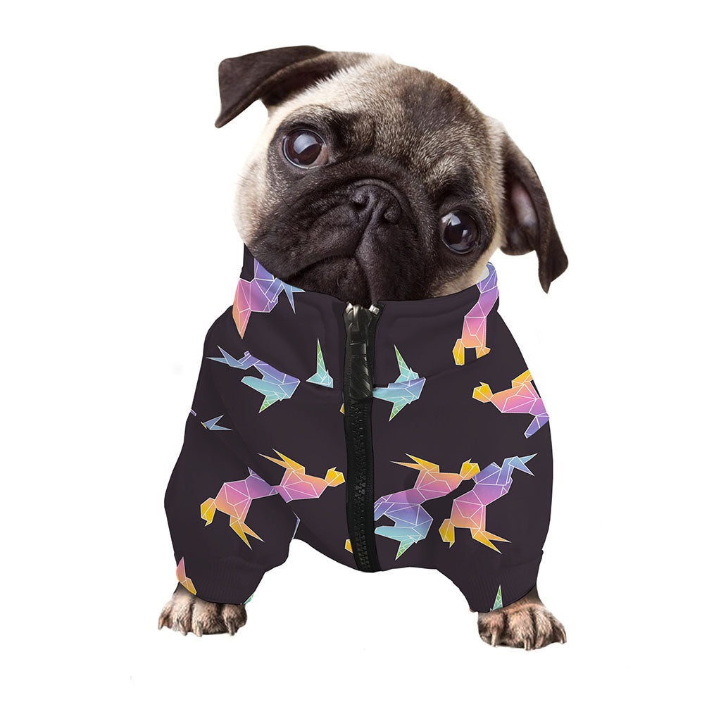 Rainbow Origami Unicorn Pattern Print Dog Zip Up Jacket