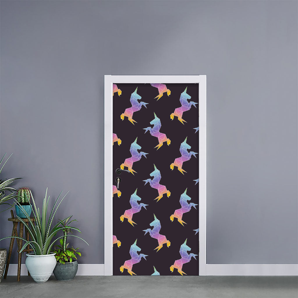 Rainbow Origami Unicorn Pattern Print Door Sticker