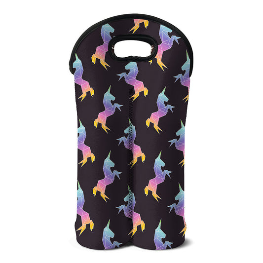 Rainbow Origami Unicorn Pattern Print Double Neoprene Wine Tote