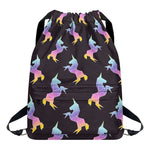 Rainbow Origami Unicorn Pattern Print Drawstring Backpack