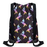 Rainbow Origami Unicorn Pattern Print Drawstring Backpack