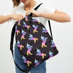 Rainbow Origami Unicorn Pattern Print Drawstring Backpack