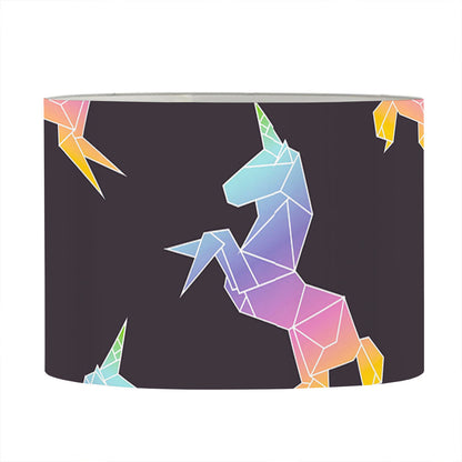 Rainbow Origami Unicorn Pattern Print Drum Lamp Shade