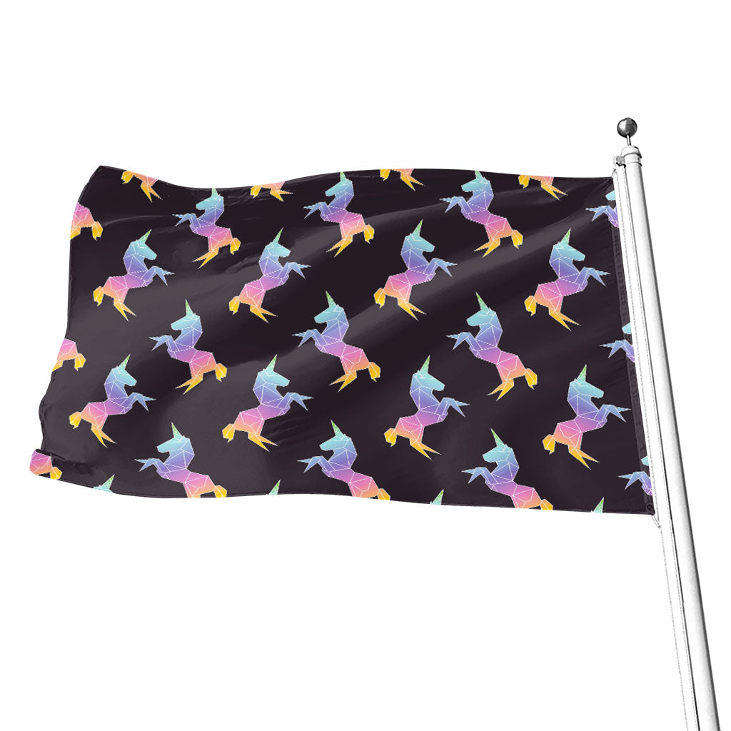 Rainbow Origami Unicorn Pattern Print Flag