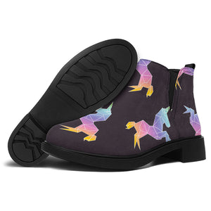 Rainbow Origami Unicorn Pattern Print Flat Ankle Boots