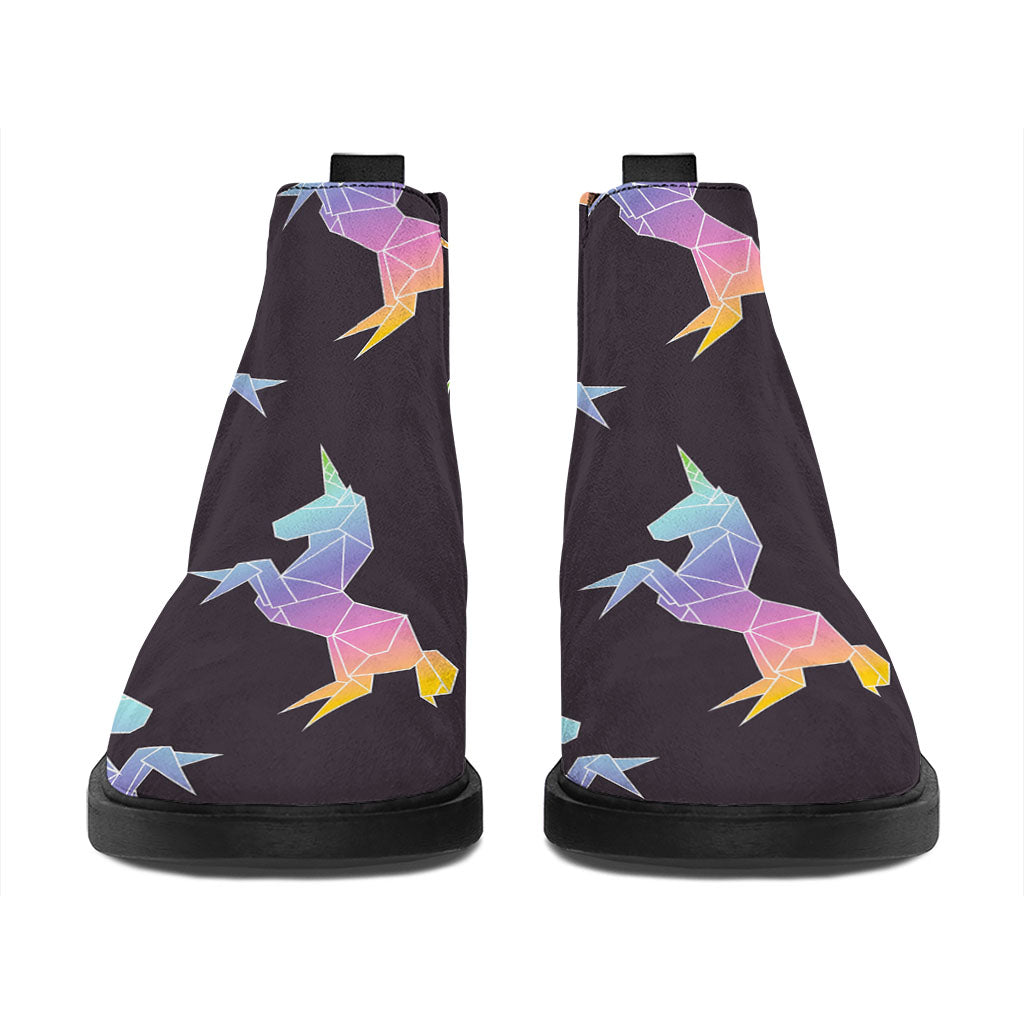 Rainbow Origami Unicorn Pattern Print Flat Ankle Boots