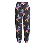 Rainbow Origami Unicorn Pattern Print Fleece Lined Knit Pants