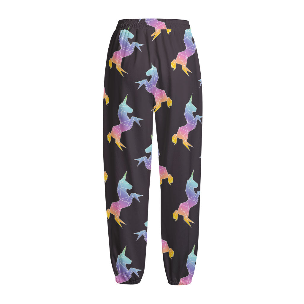 Rainbow Origami Unicorn Pattern Print Fleece Lined Knit Pants