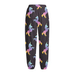 Rainbow Origami Unicorn Pattern Print Fleece Lined Knit Pants