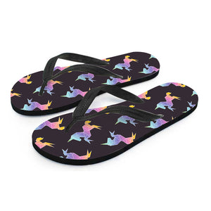 Rainbow Origami Unicorn Pattern Print Flip Flops