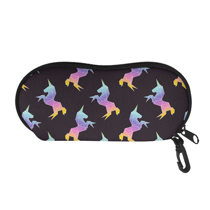 Rainbow Origami Unicorn Pattern Print Glasses Case