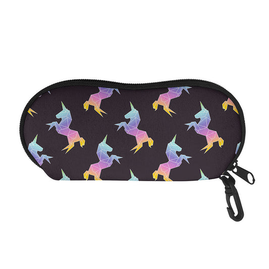 Rainbow Origami Unicorn Pattern Print Glasses Case