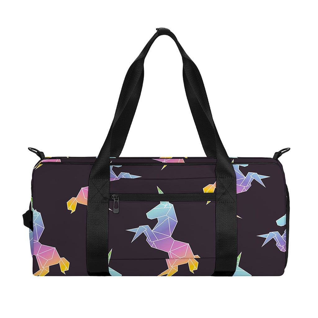 Rainbow Origami Unicorn Pattern Print Gym Bag