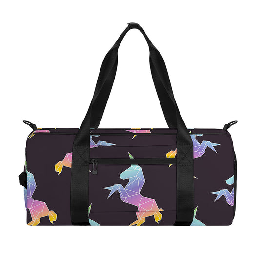 Rainbow Origami Unicorn Pattern Print Gym Bag