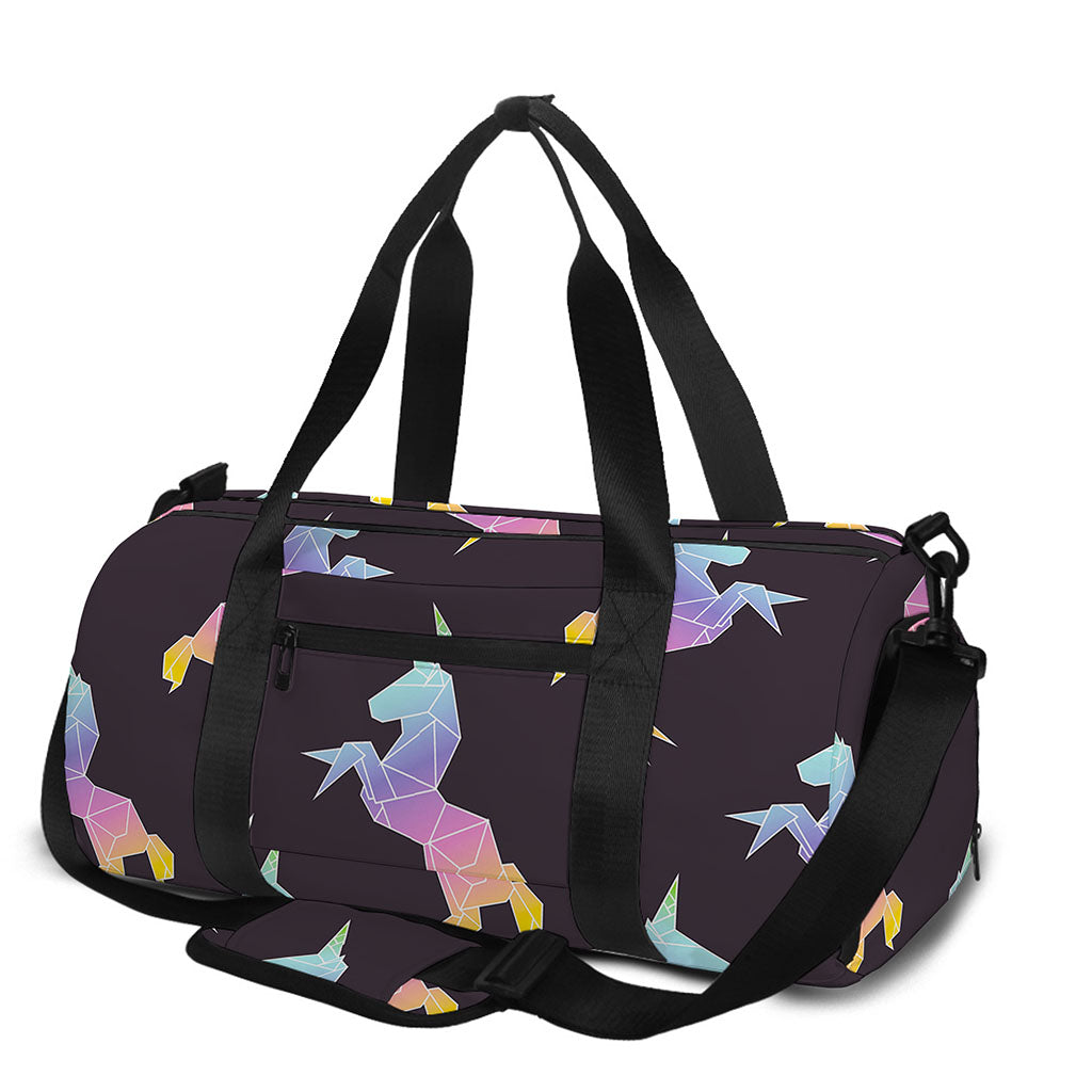 Rainbow Origami Unicorn Pattern Print Gym Bag