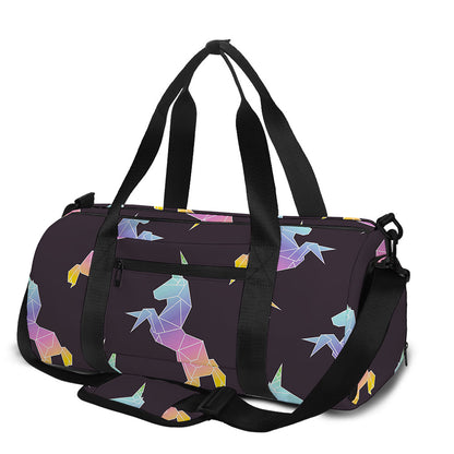 Rainbow Origami Unicorn Pattern Print Gym Bag