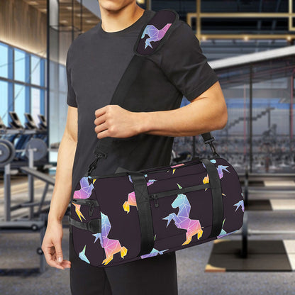 Rainbow Origami Unicorn Pattern Print Gym Bag