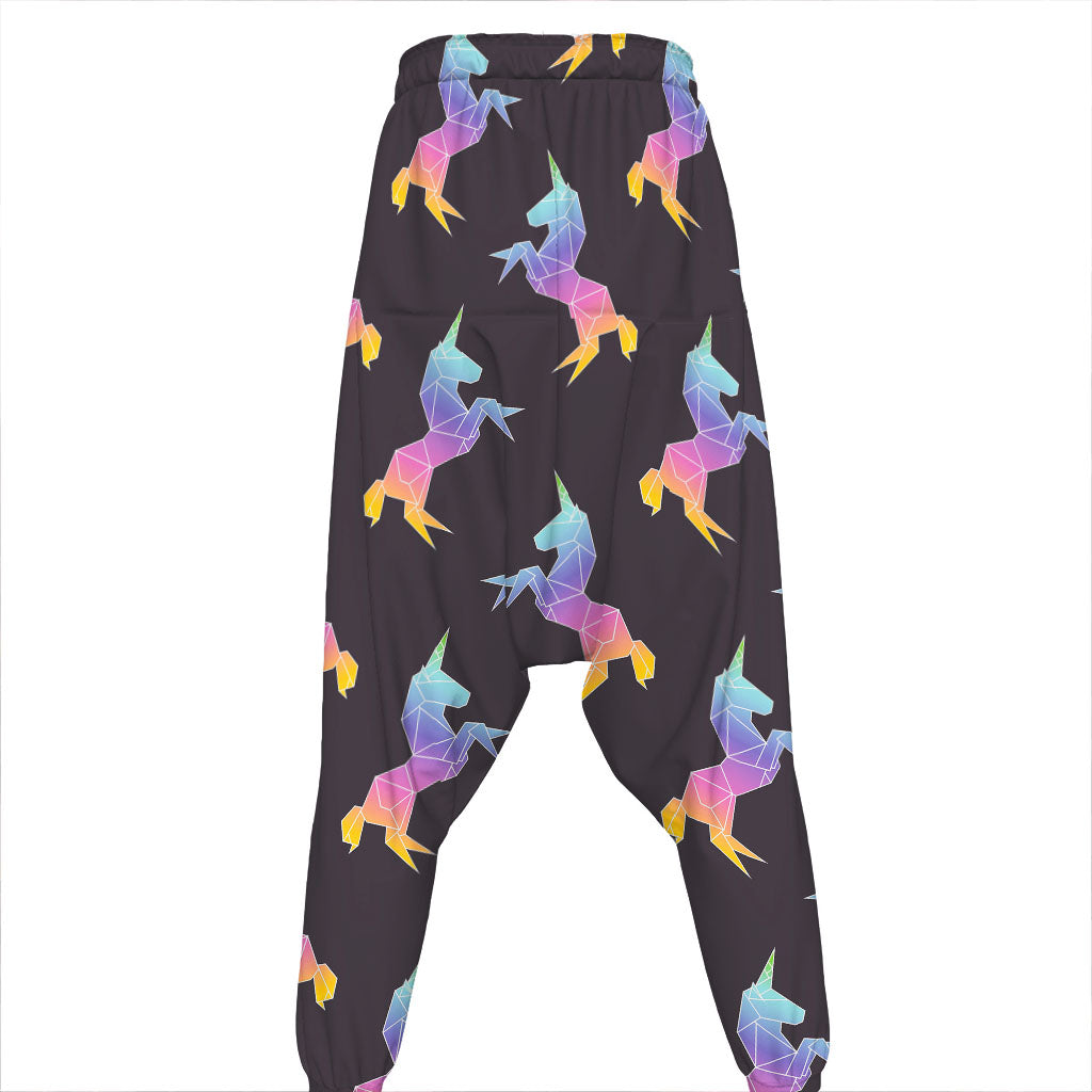 Rainbow Origami Unicorn Pattern Print Hammer Pants