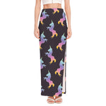 Rainbow Origami Unicorn Pattern Print High Slit Maxi Skirt