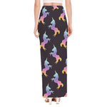 Rainbow Origami Unicorn Pattern Print High Slit Maxi Skirt