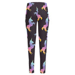 Rainbow Origami Unicorn Pattern Print High-Waisted Pocket Leggings
