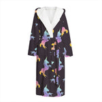 Rainbow Origami Unicorn Pattern Print Hooded Bathrobe